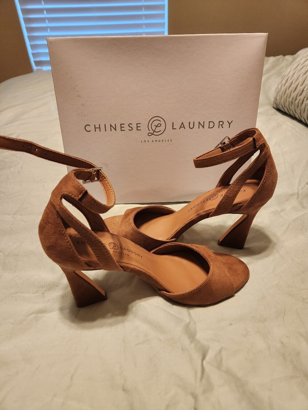 Chinese Laundry Brown Suede Open-Toe Ankle Strap Heels